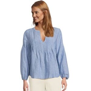 Tommy Bahama Blue Coastalina Pintuck Pleated Sleeves Linen Peasant Top Size M